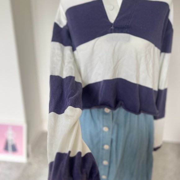 Urban Outfitters BDG Striped Jefferson Cropped Shirt Purple Stripe - Picture 5 of 8